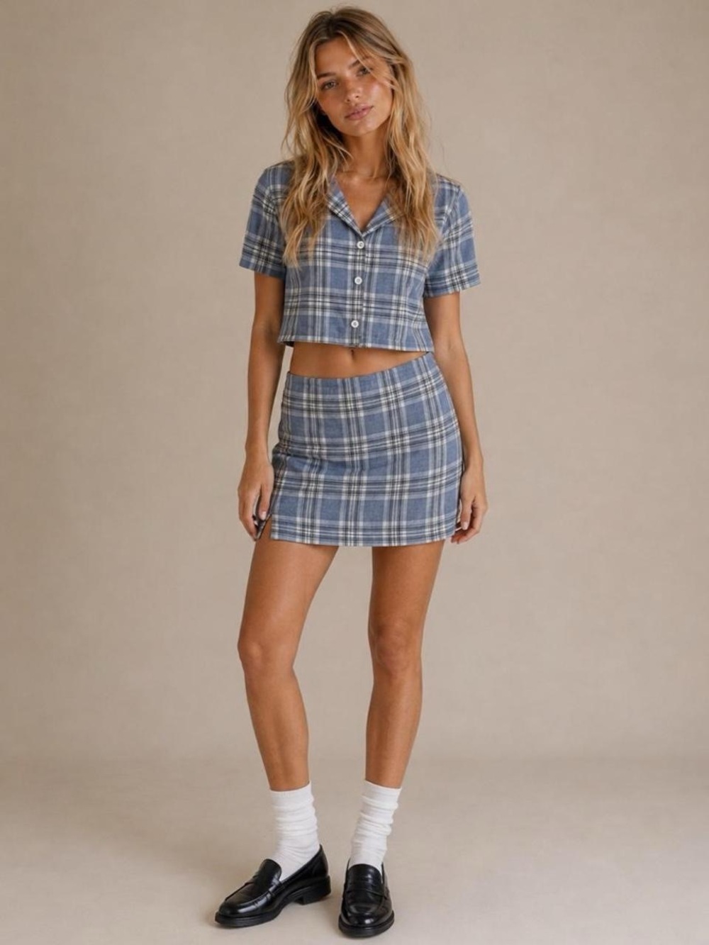 Blue Plaid two piece set
